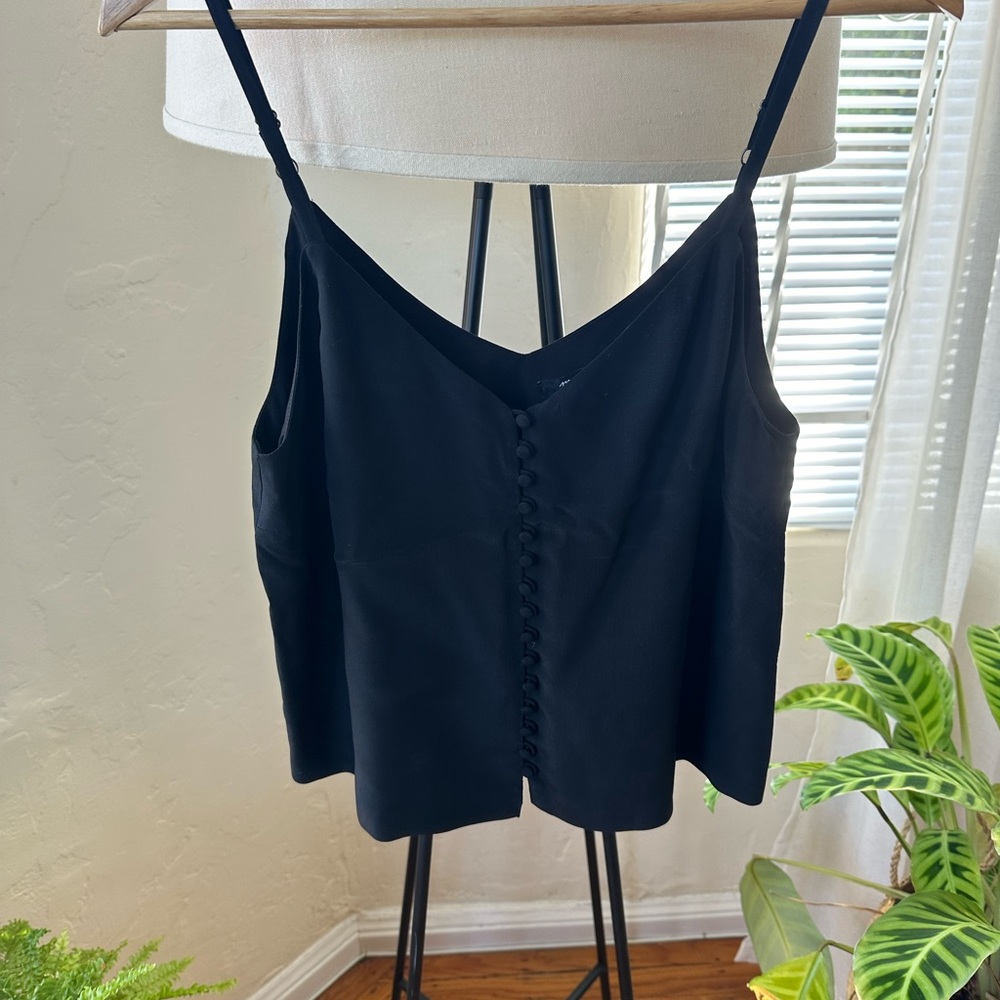 Madewell Silk Button Down Black Camisole Sleeveless Tank Top Size 6